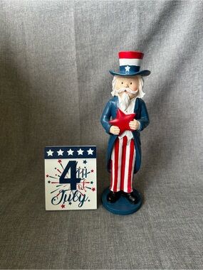 Patriotic July 4th Uncle Sam Figurine & Sign